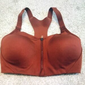 Brown Sports Bra with Front Zipper and Padded Straps